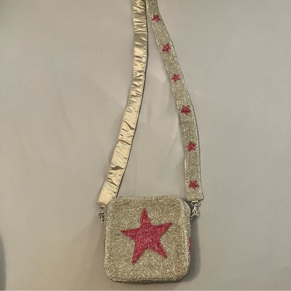 Altar'd State Silver & Pink Star Beaded Crossbody Bag